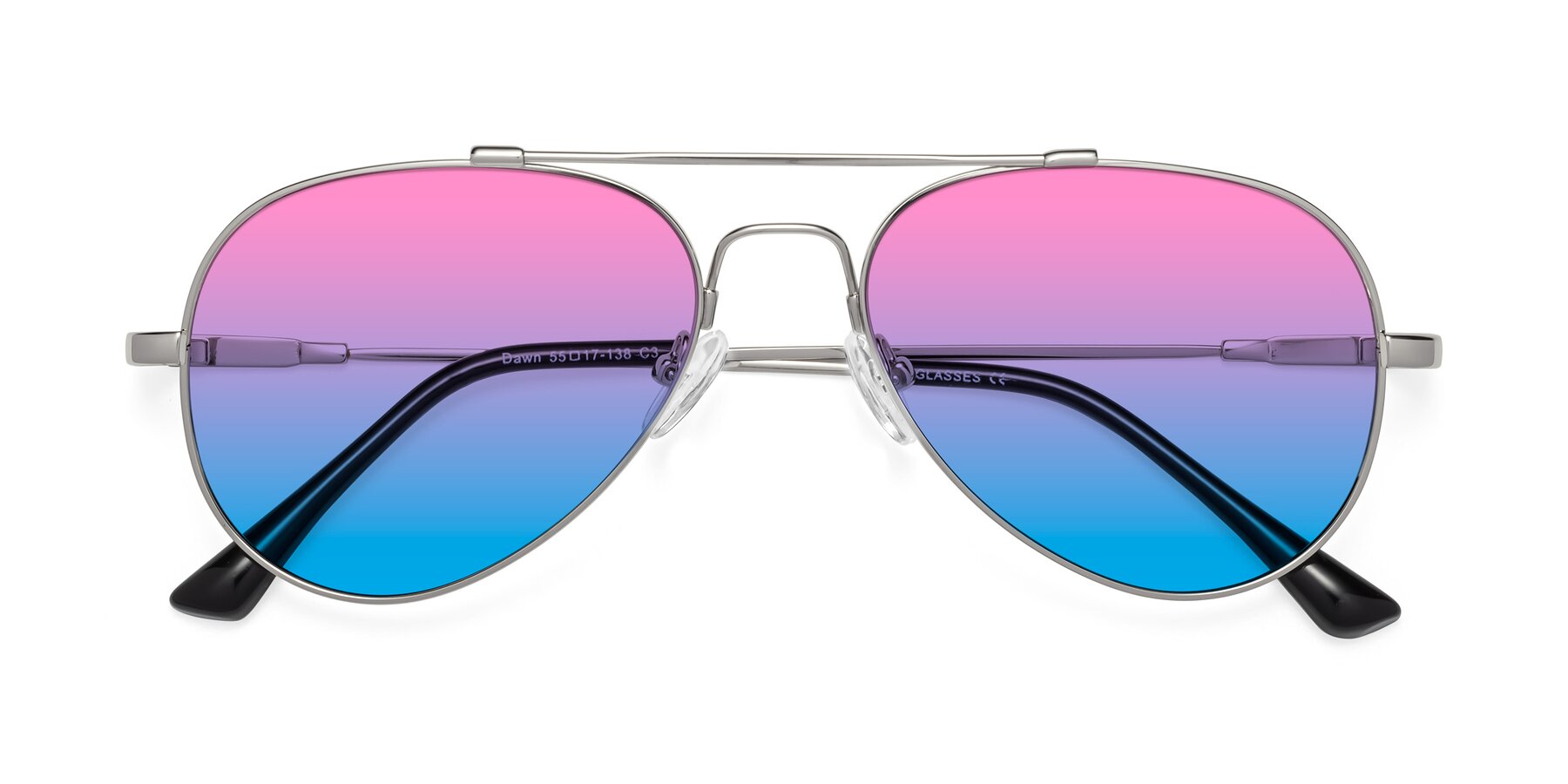 Silver Flexible Titanium Aviator Gradient Sunglasses with Pink / Blue  Sunwear Lenses - Dawn