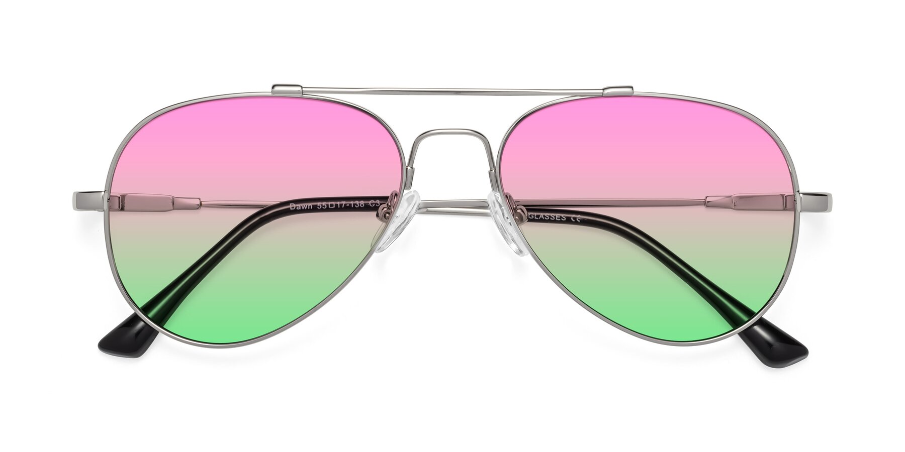 Folded Front of Dawn in Silver with Pink / Green Gradient Lenses