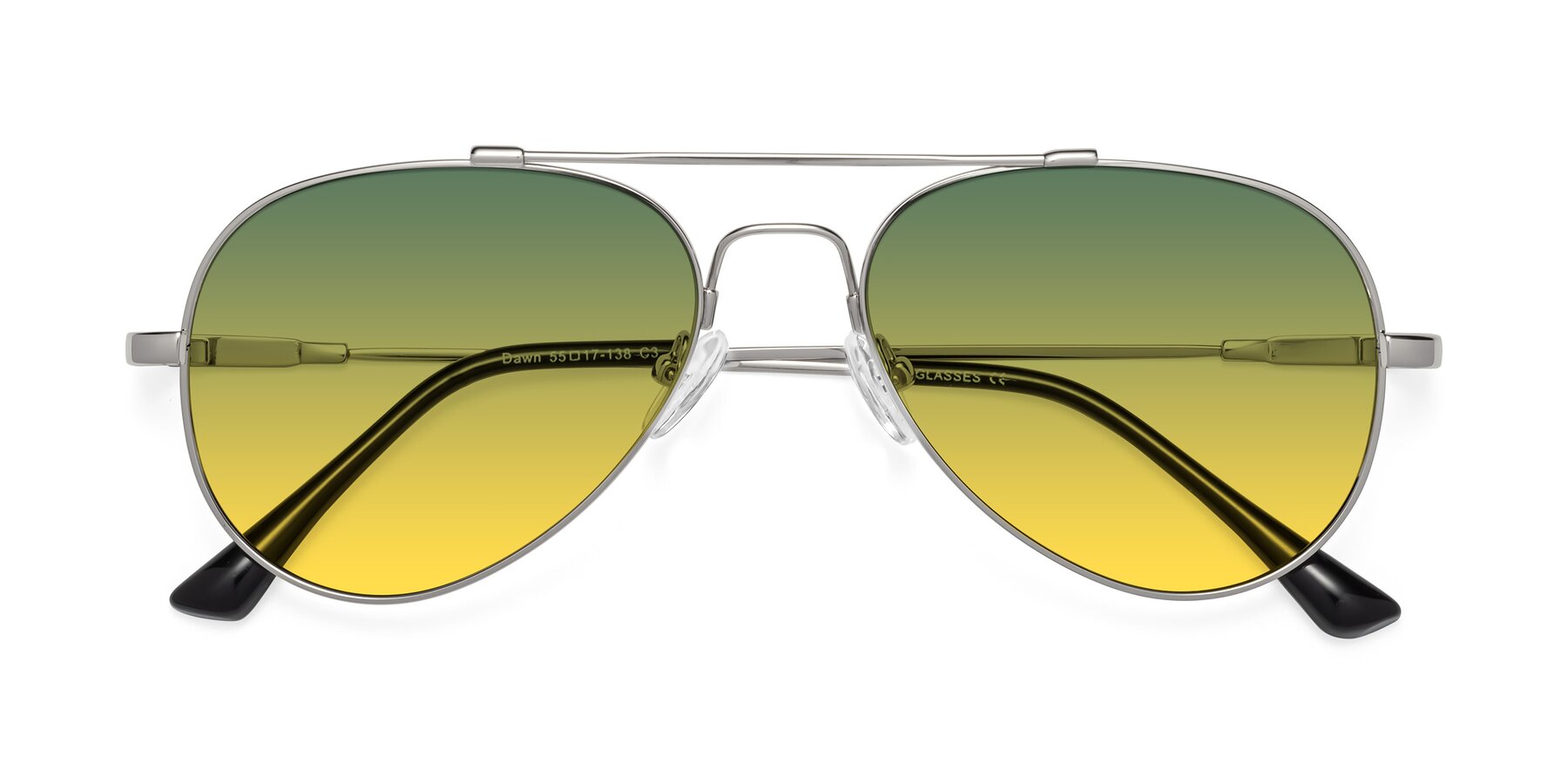 Folded Front of Dawn in Silver with Green / Yellow Gradient Lenses