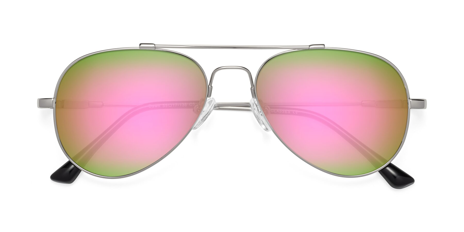 Folded Front of Dawn in Silver with Pink Mirrored Lenses