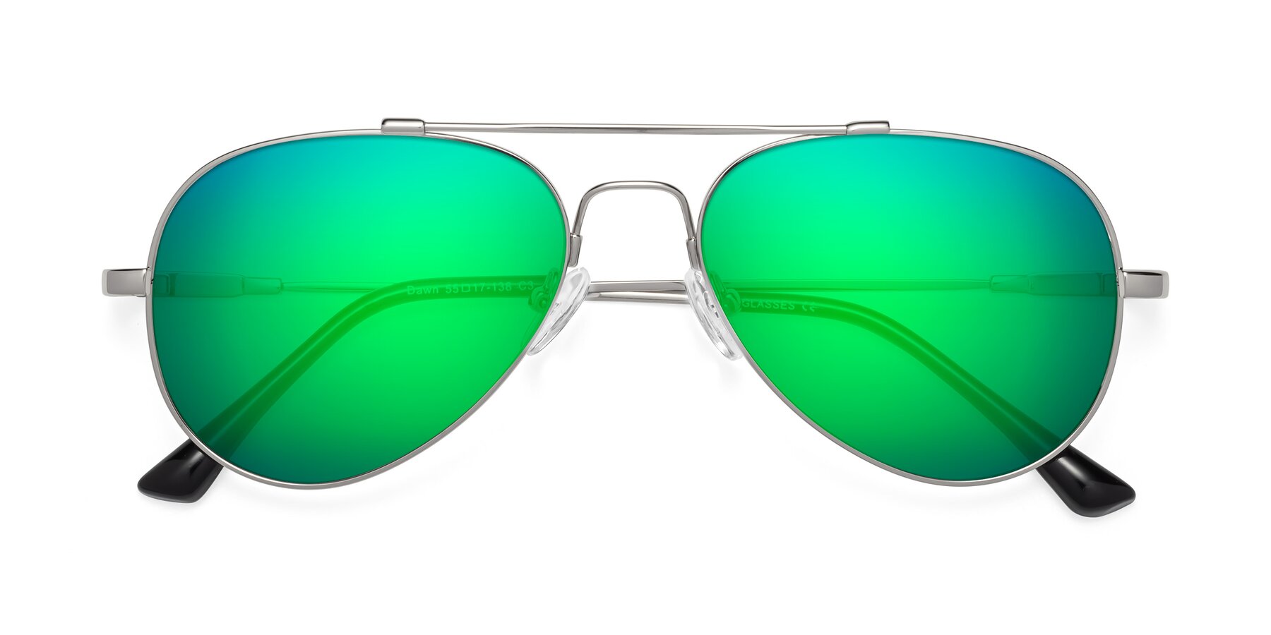 Folded Front of Dawn in Silver with Green Mirrored Lenses