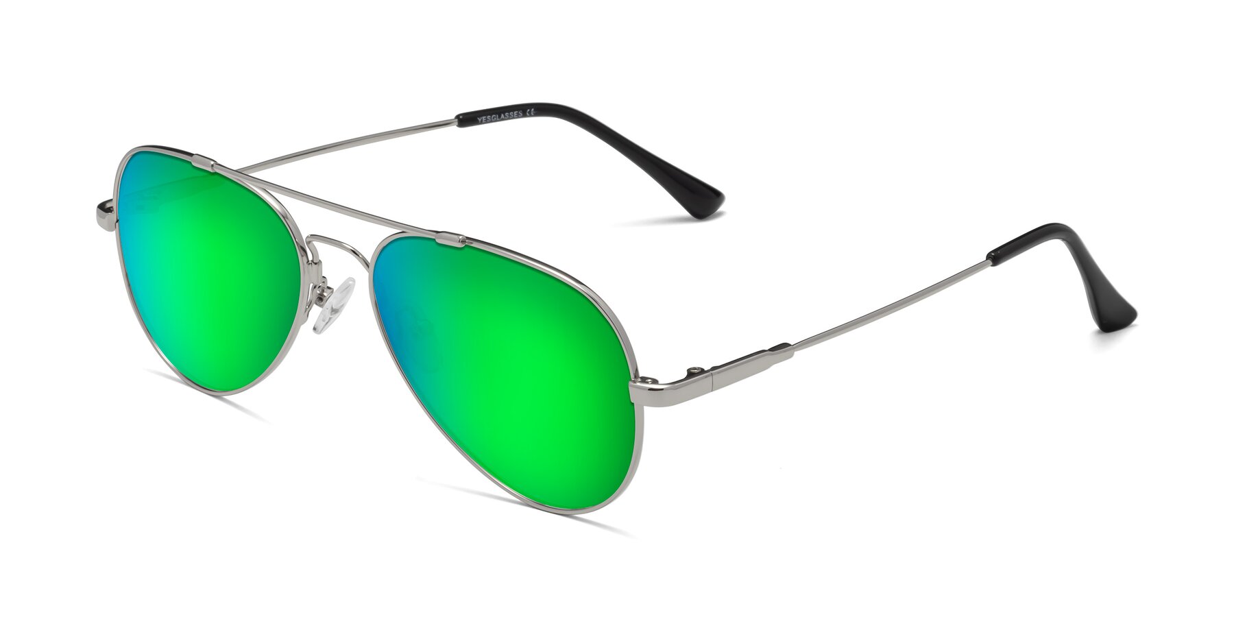 Angle of Dawn in Silver with Green Mirrored Lenses