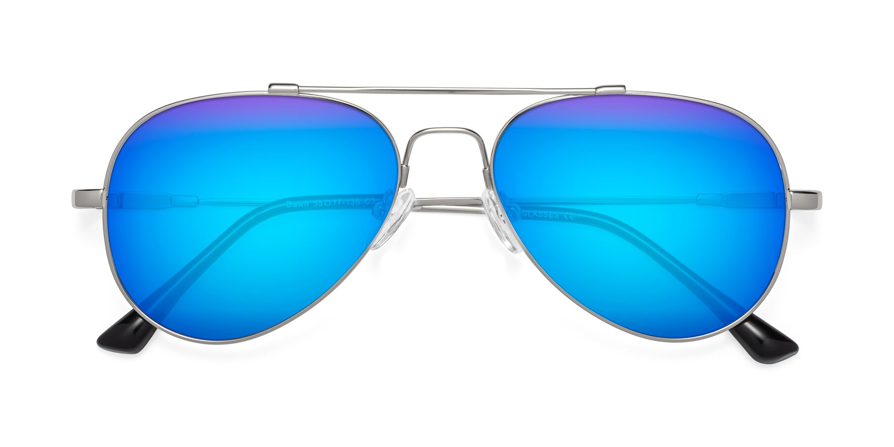 Folded Front of Dawn in Silver with Blue Mirrored Lenses