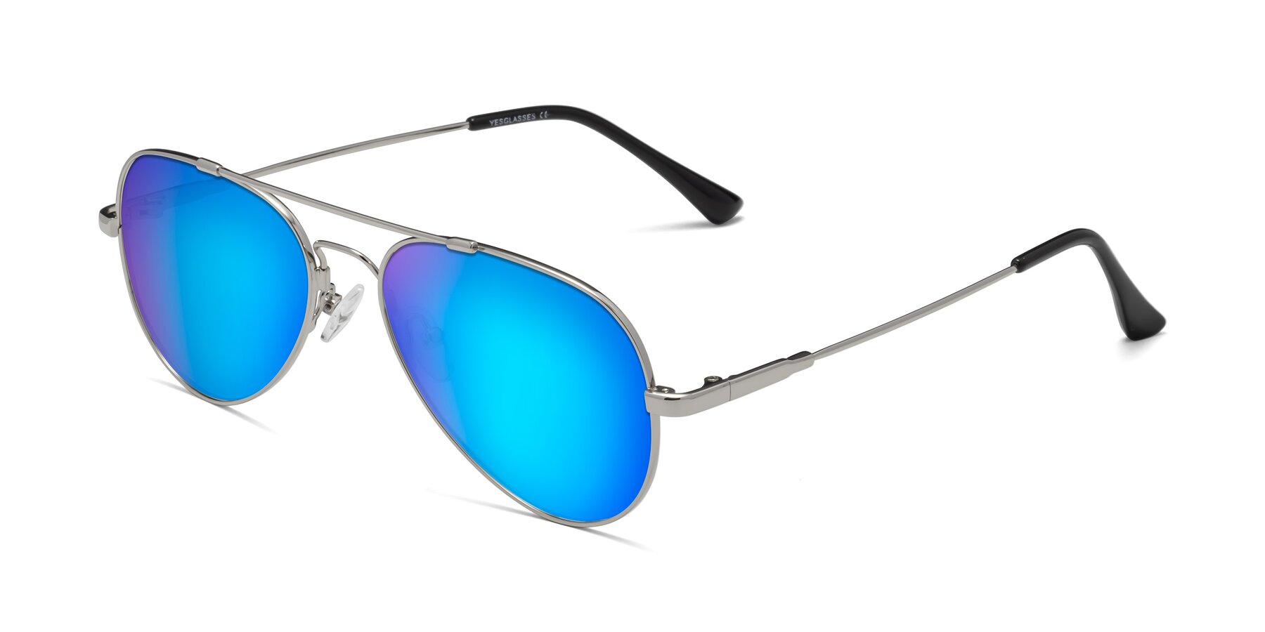 Angle of Dawn in Silver with Blue Mirrored Lenses