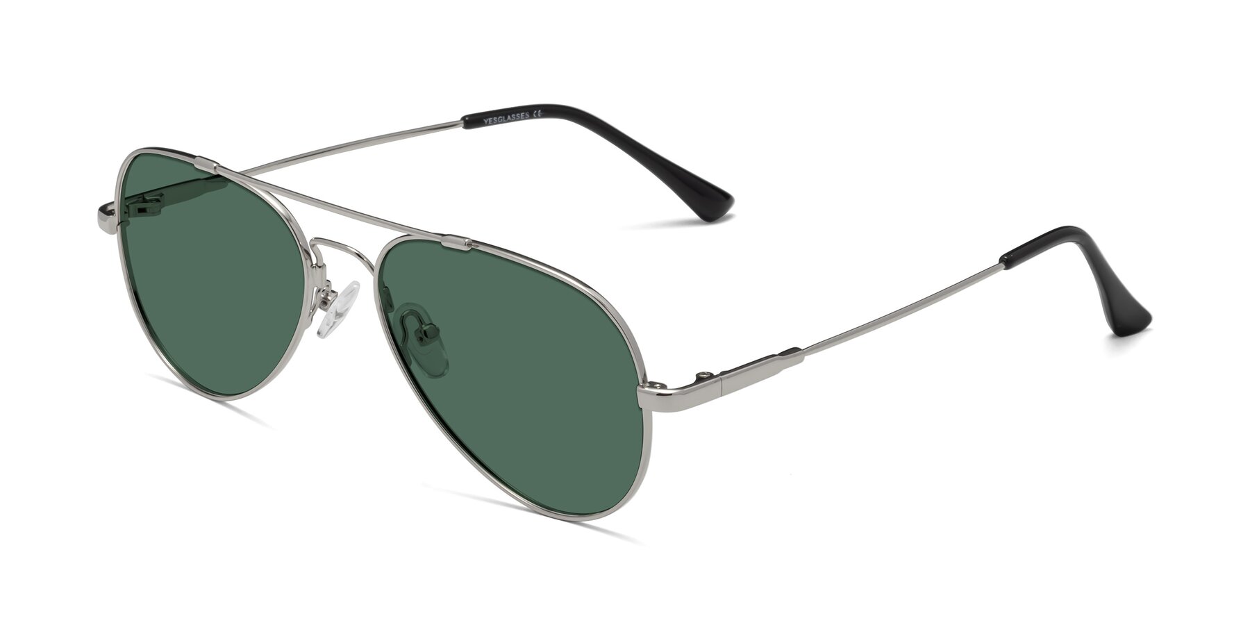 Angle of Dawn in Silver with Green Polarized Lenses