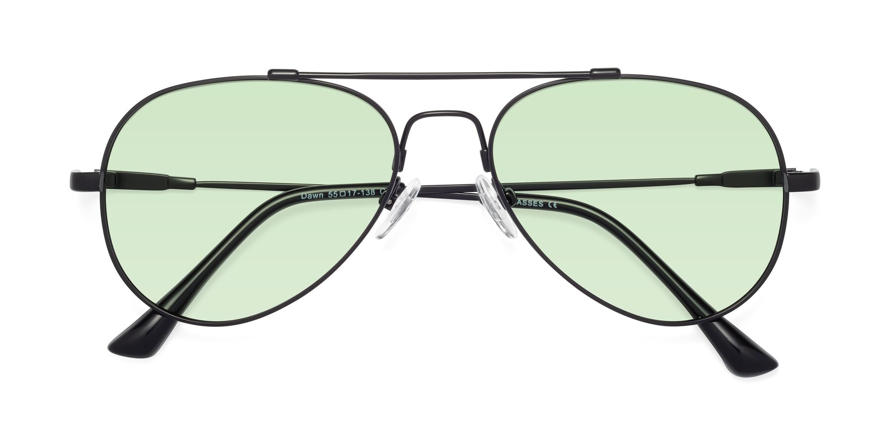 Folded Front of Dawn in Black with Light Green Tinted Lenses