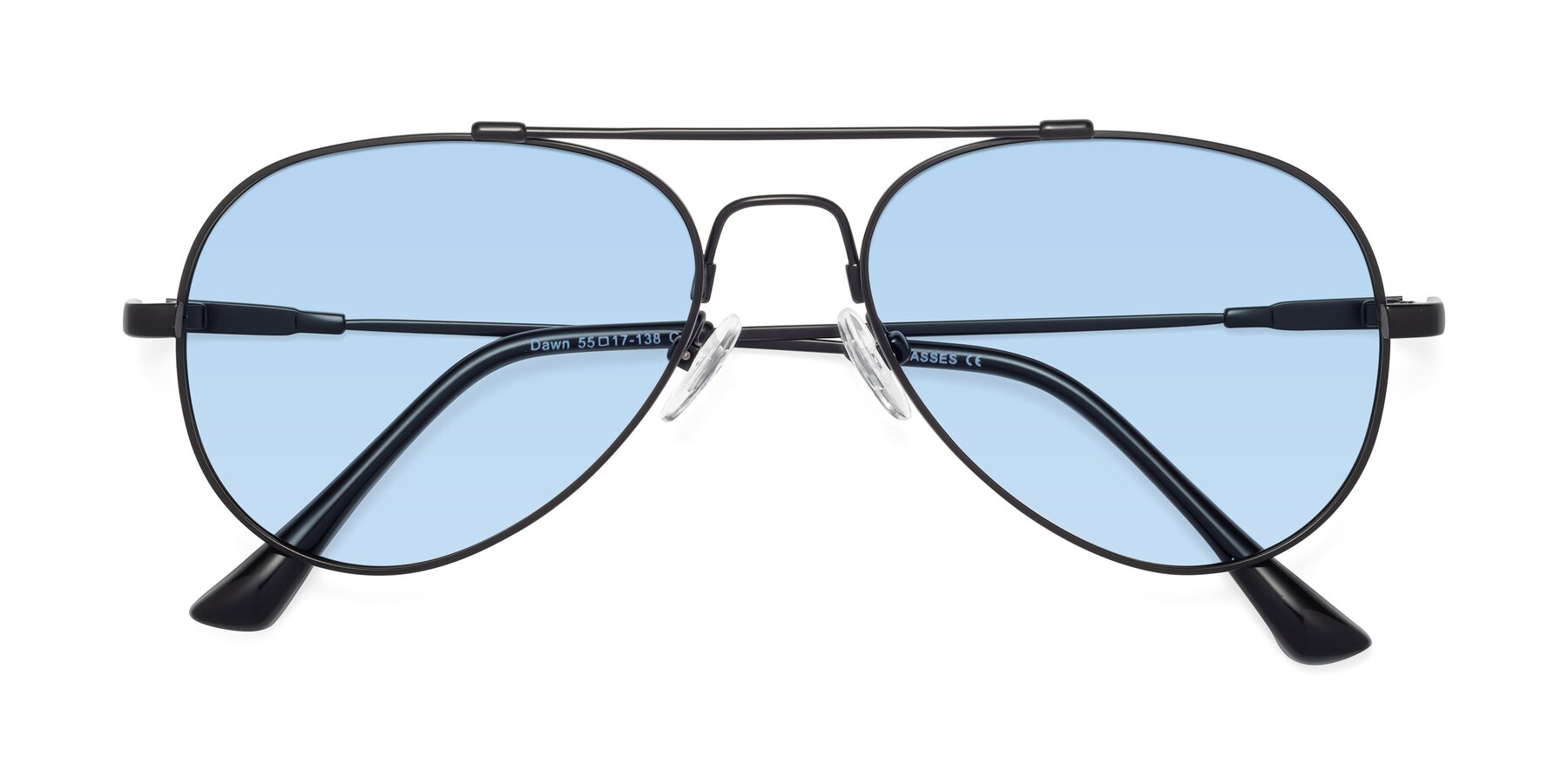 Folded Front of Dawn in Black with Light Blue Tinted Lenses