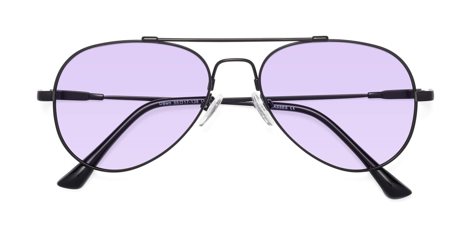 Folded Front of Dawn in Black with Light Purple Tinted Lenses
