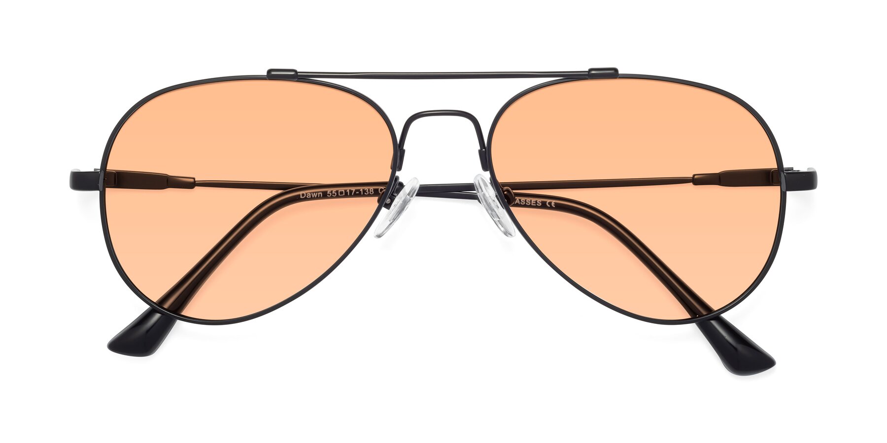 Folded Front of Dawn in Black with Light Orange Tinted Lenses
