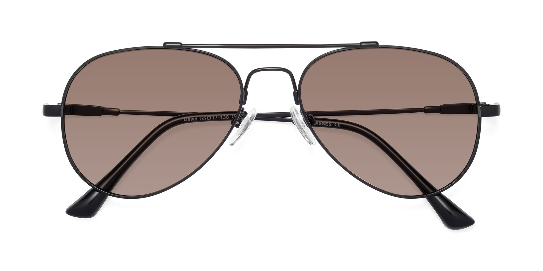 Folded Front of Dawn in Black with Medium Brown Tinted Lenses