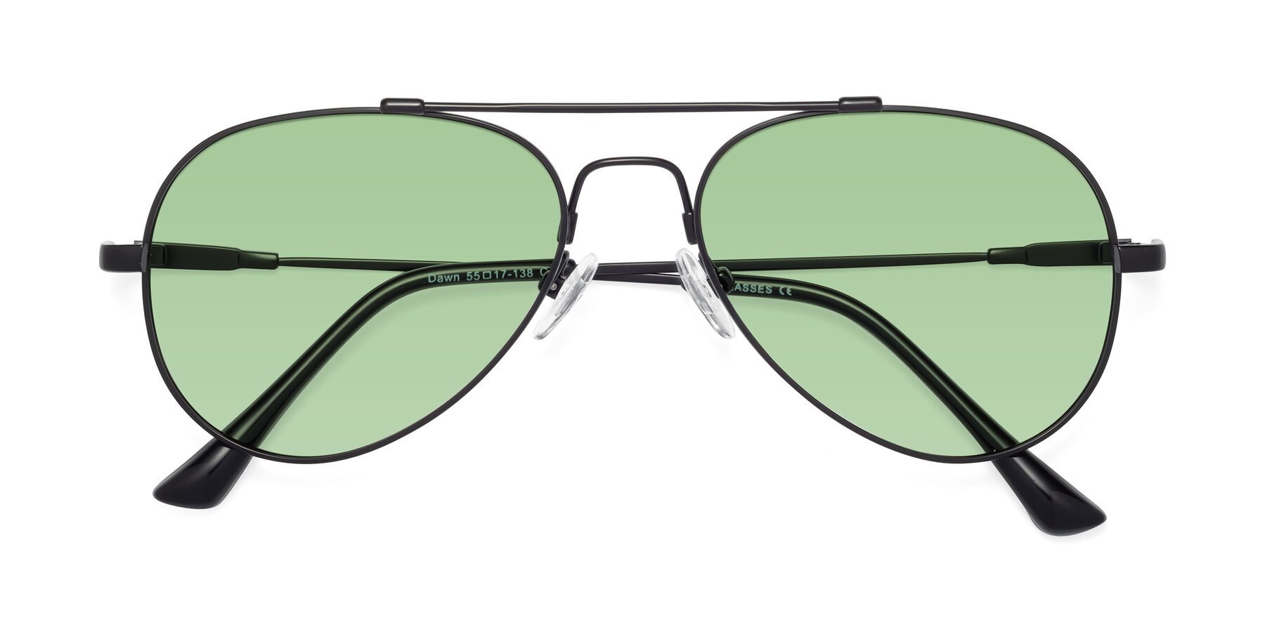Folded Front of Dawn in Black with Medium Green Tinted Lenses