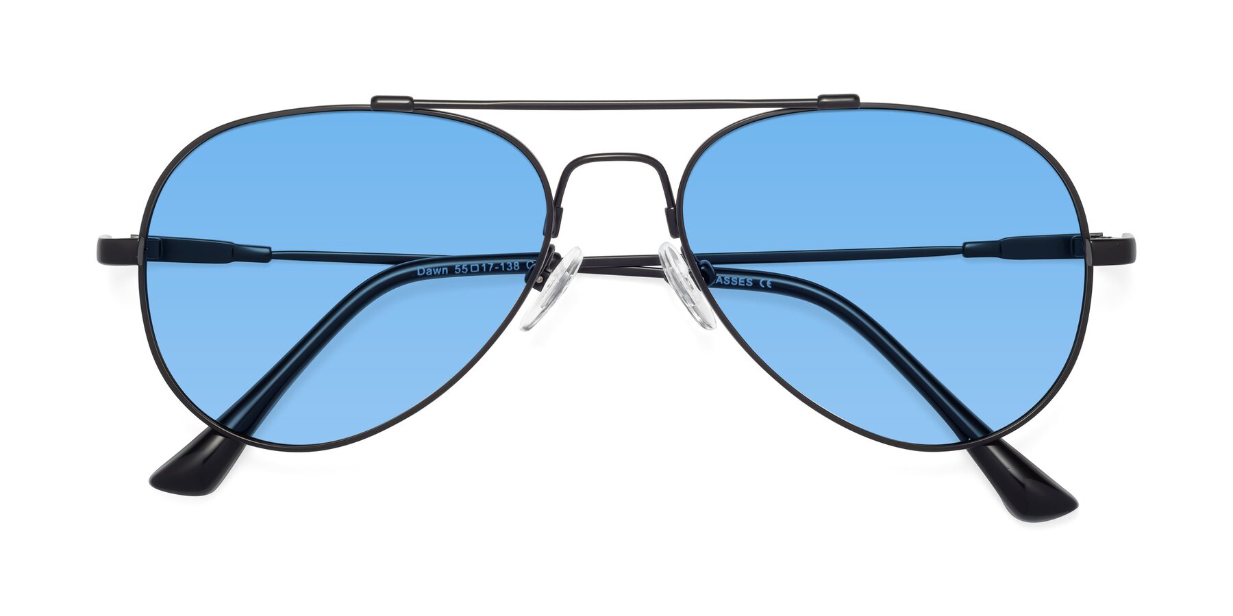 Folded Front of Dawn in Black with Medium Blue Tinted Lenses