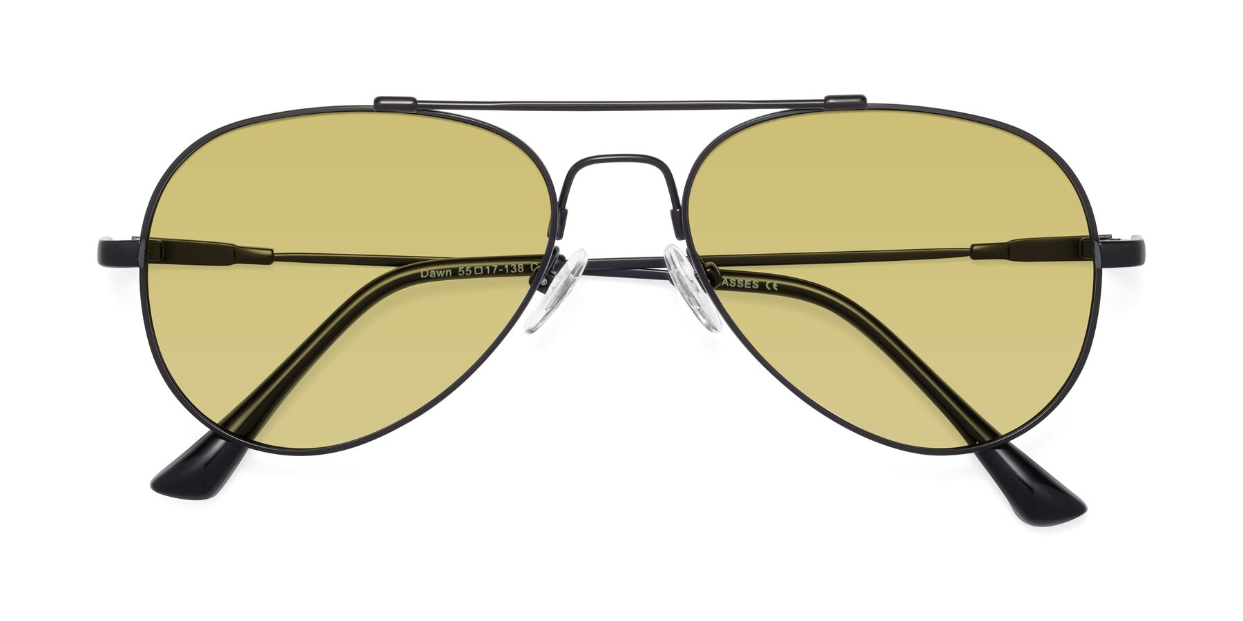 Folded Front of Dawn in Black with Medium Champagne Tinted Lenses
