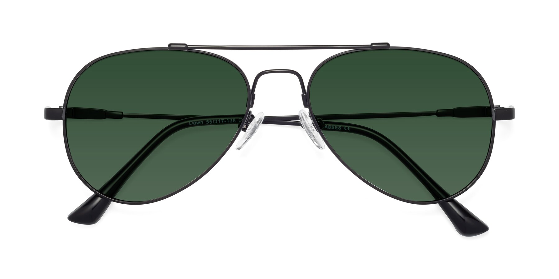 Folded Front of Dawn in Black with Green Tinted Lenses