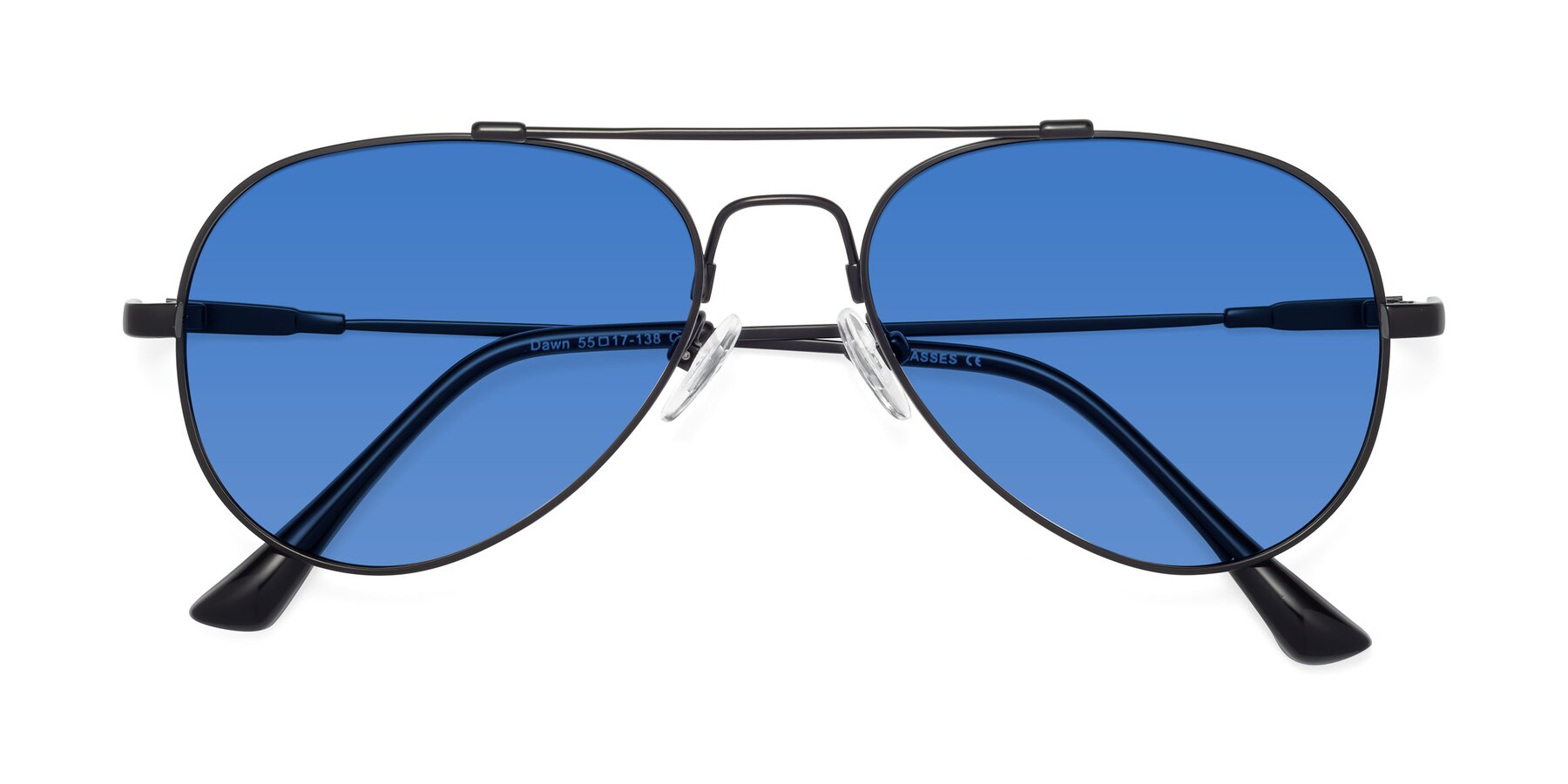 Folded Front of Dawn in Black with Blue Tinted Lenses