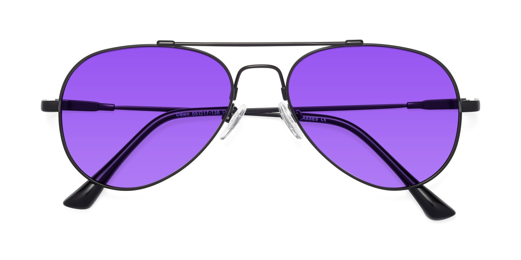 Folded Front of Dawn in Black with Purple Tinted Lenses
