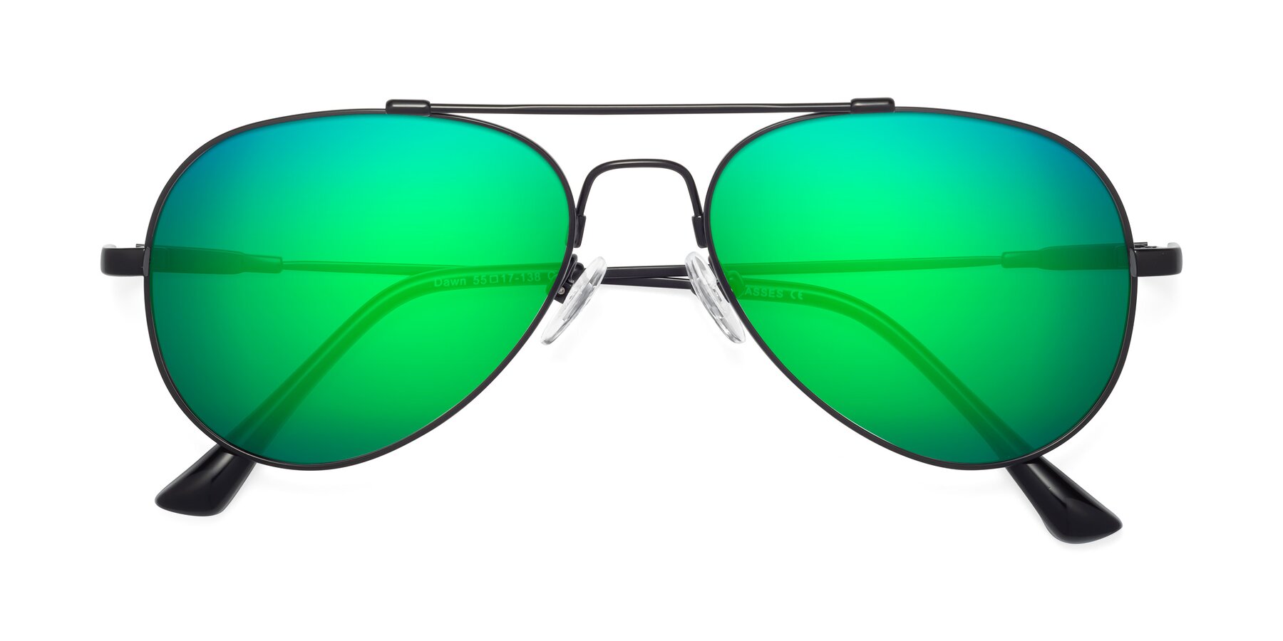 Folded Front of Dawn in Black with Green Mirrored Lenses