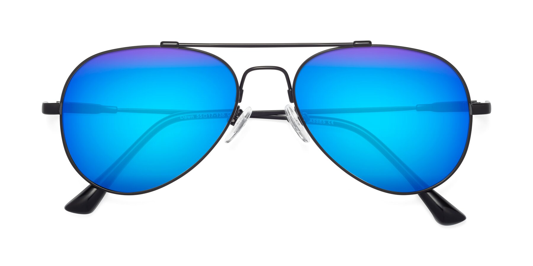 Folded Front of Dawn in Black with Blue Mirrored Lenses
