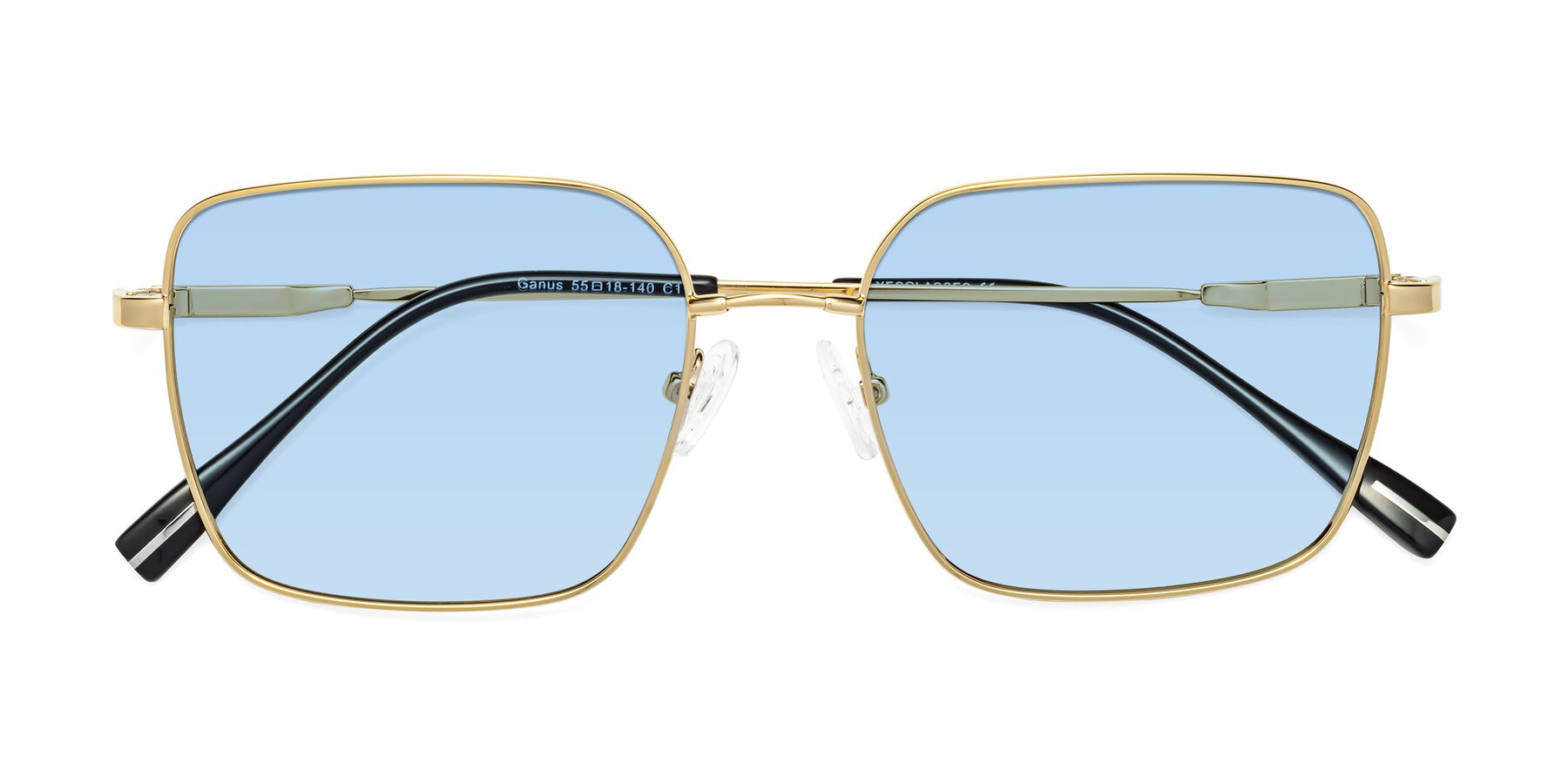 Folded Front of Ganus in Gold with Light Blue Tinted Lenses