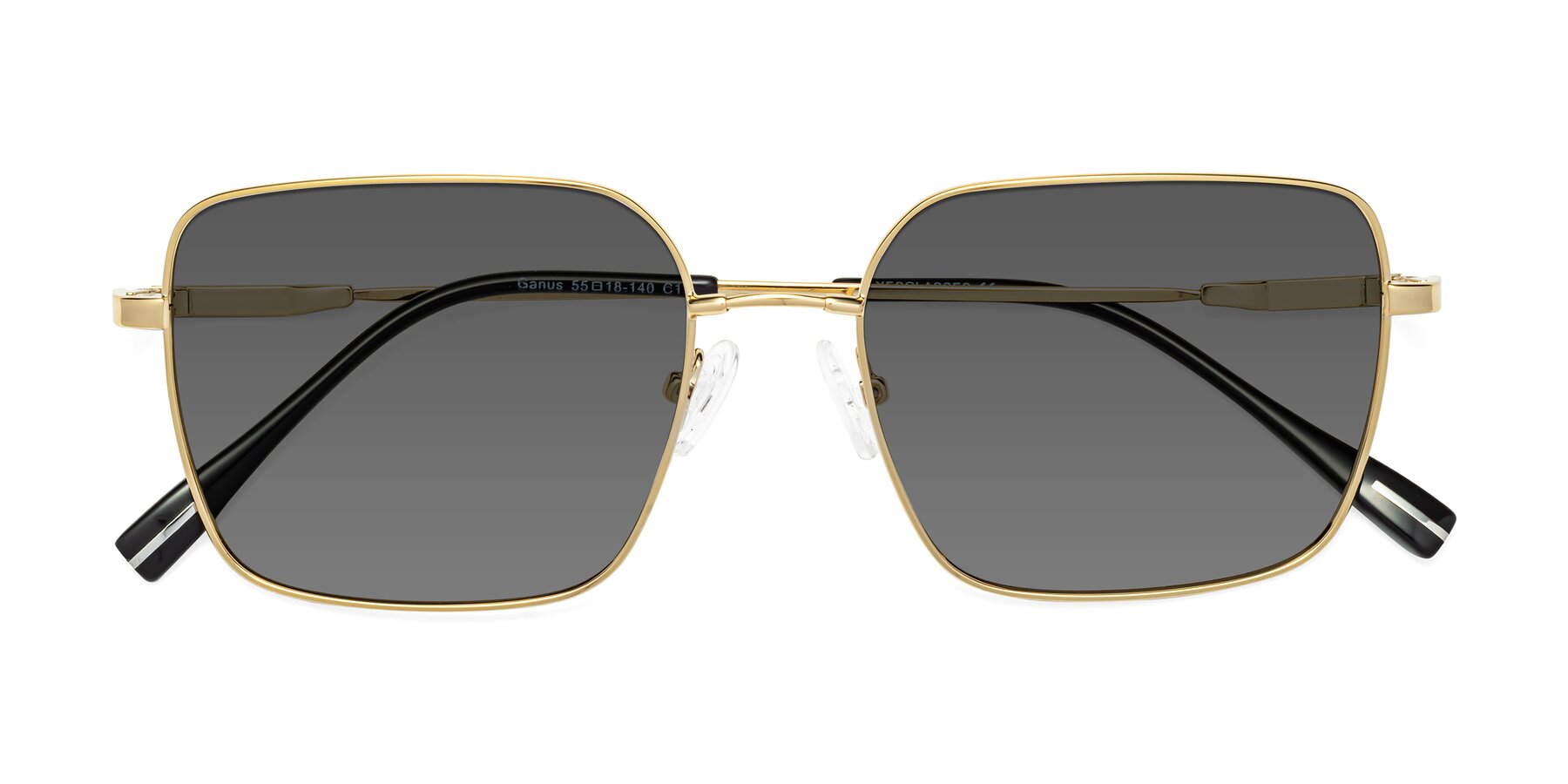 Folded Front of Ganus in Gold with Medium Gray Tinted Lenses