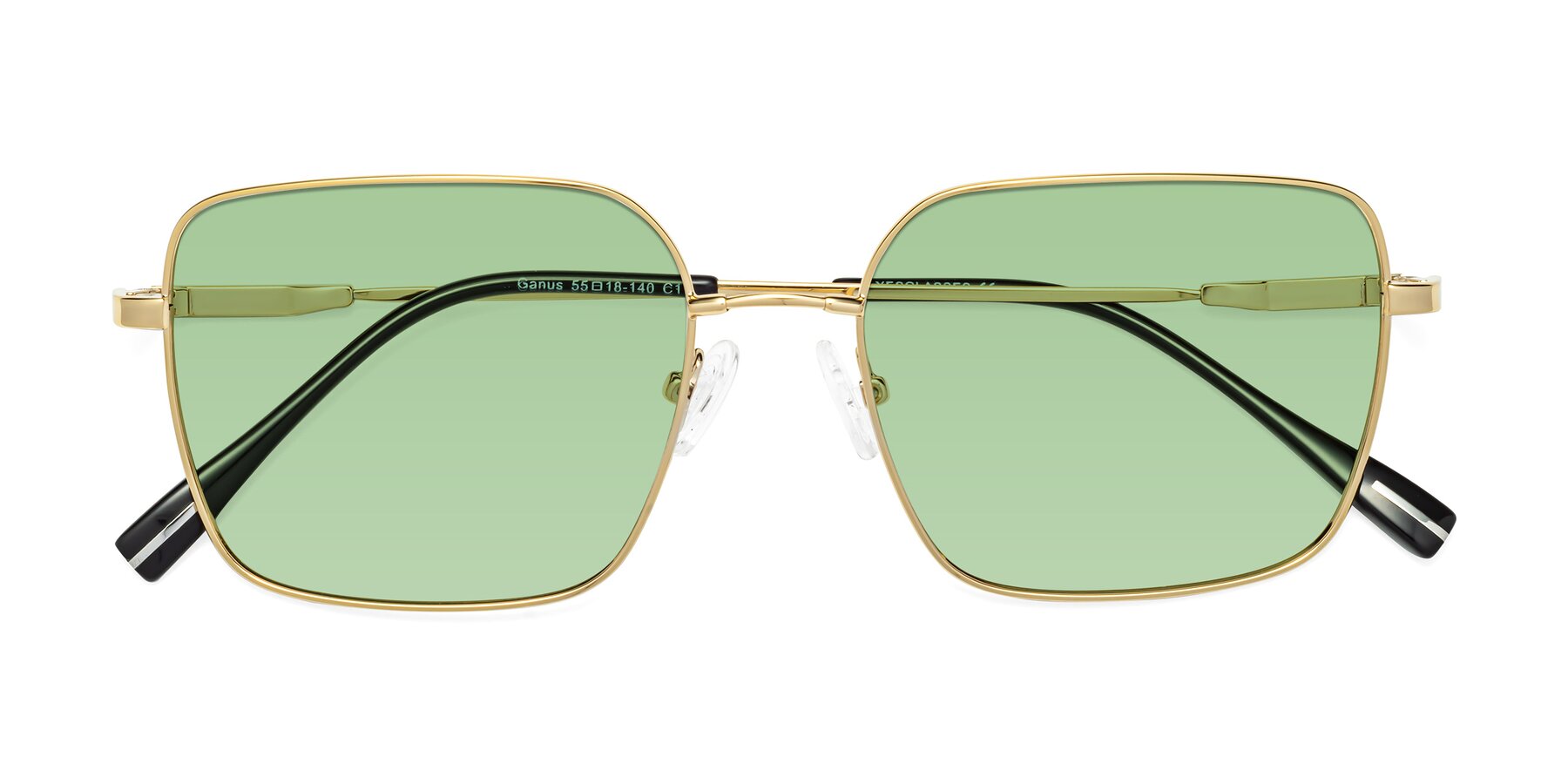 Folded Front of Ganus in Gold with Medium Green Tinted Lenses