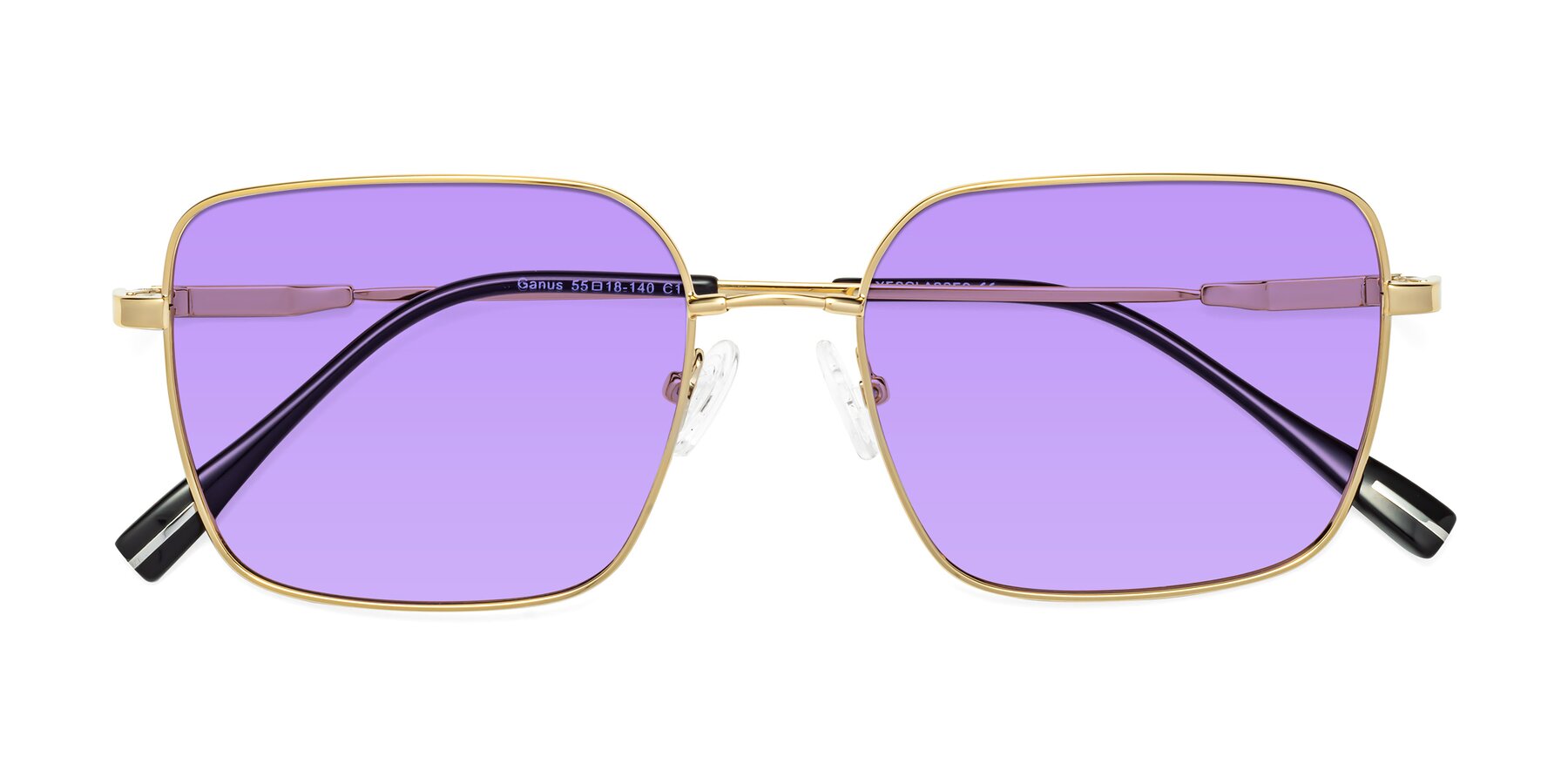 Folded Front of Ganus in Gold with Medium Purple Tinted Lenses
