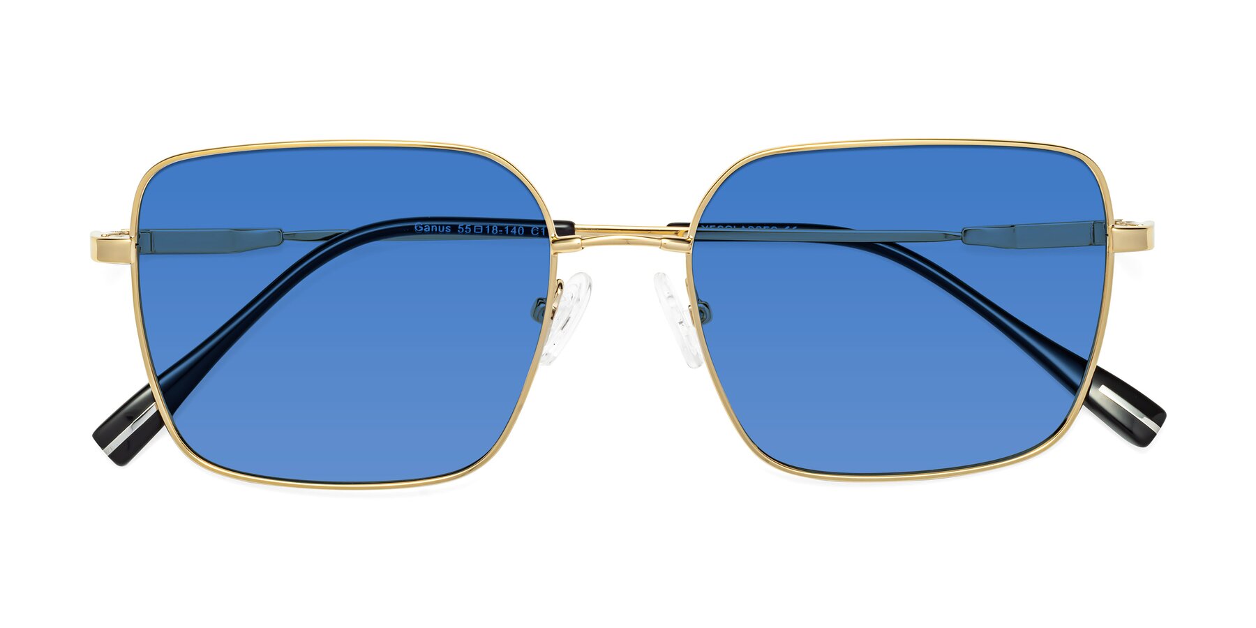 Folded Front of Ganus in Gold with Blue Tinted Lenses