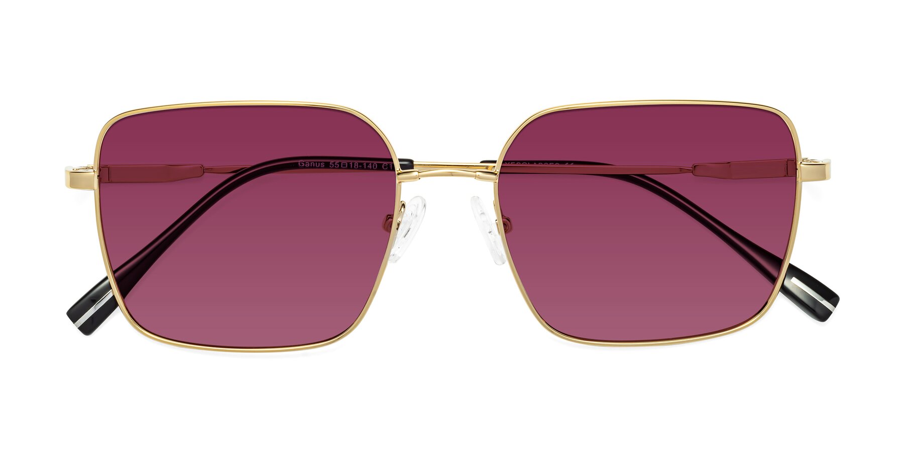 Folded Front of Ganus in Gold with Wine Tinted Lenses