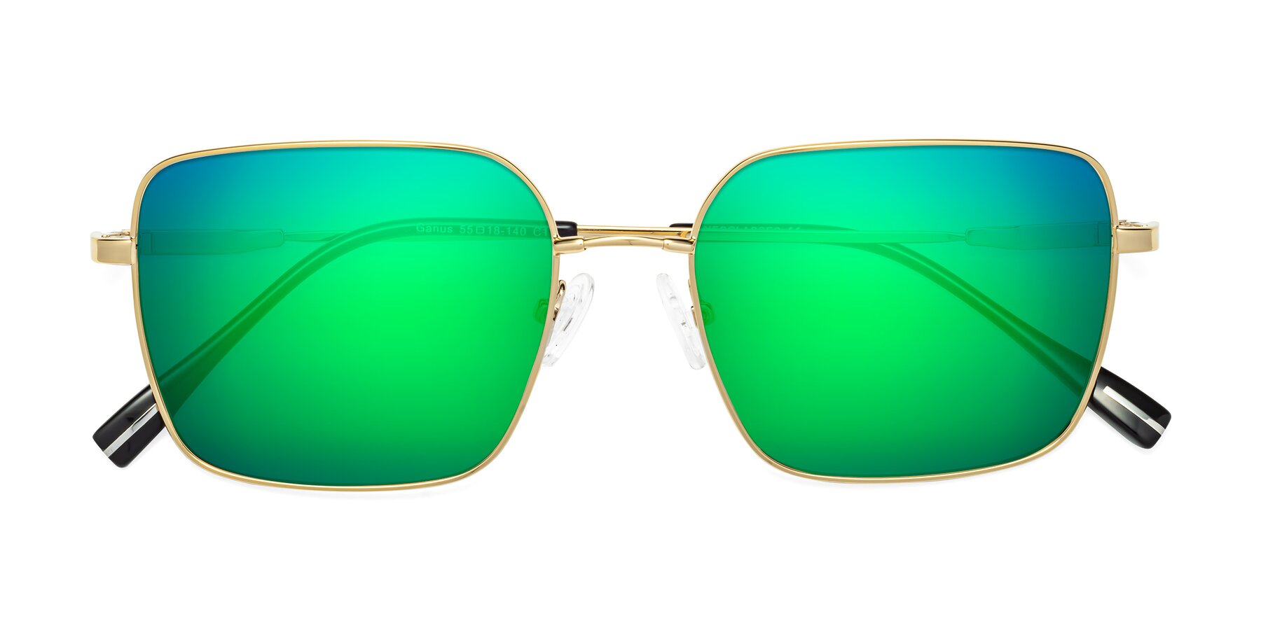 Folded Front of Ganus in Gold with Green Mirrored Lenses