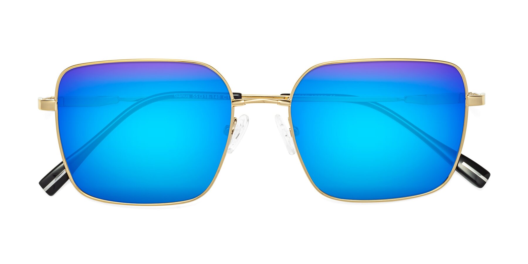 Folded Front of Ganus in Gold with Blue Mirrored Lenses