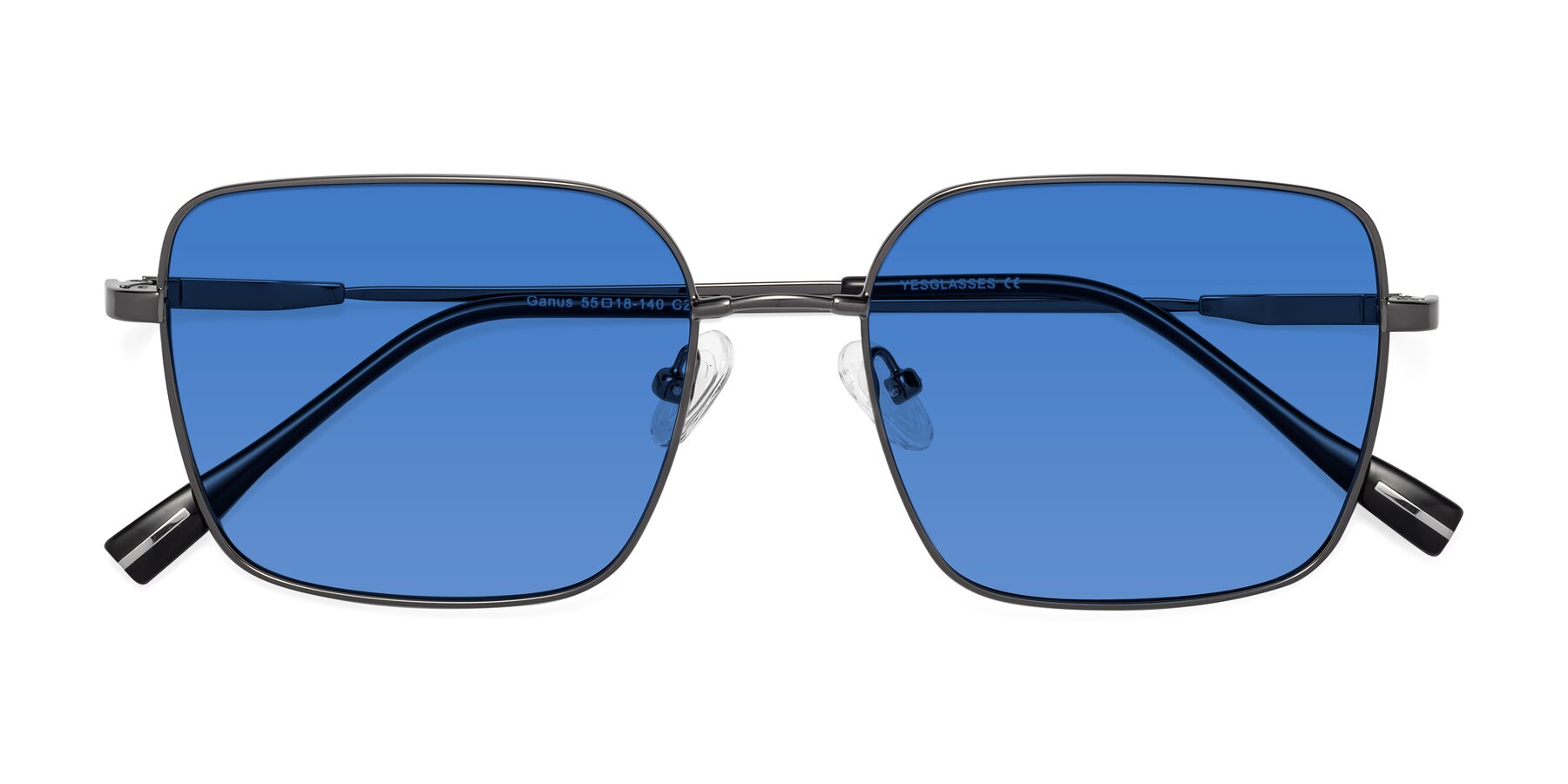 Folded Front of Ganus in Gunmetal with Blue Tinted Lenses