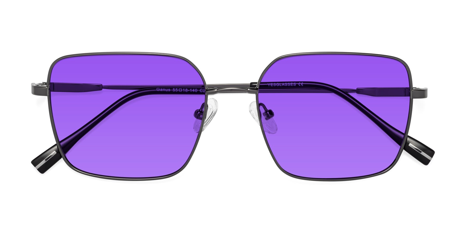 Folded Front of Ganus in Gunmetal with Purple Tinted Lenses