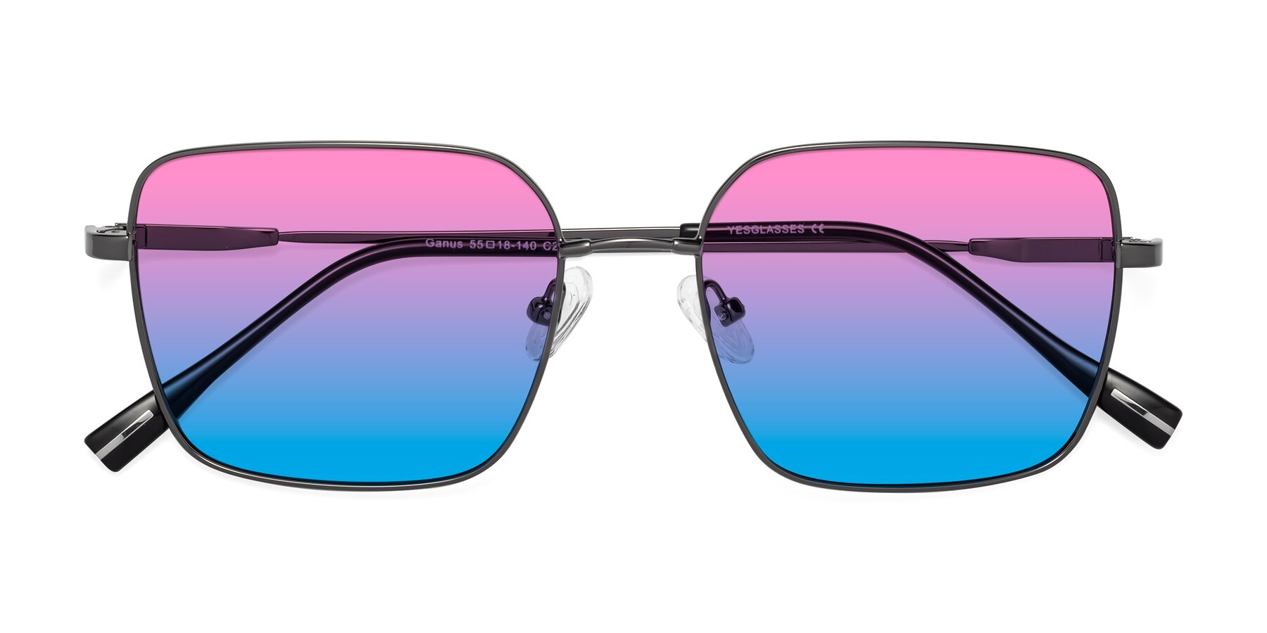 Folded Front of Ganus in Gunmetal with Pink / Blue Gradient Lenses