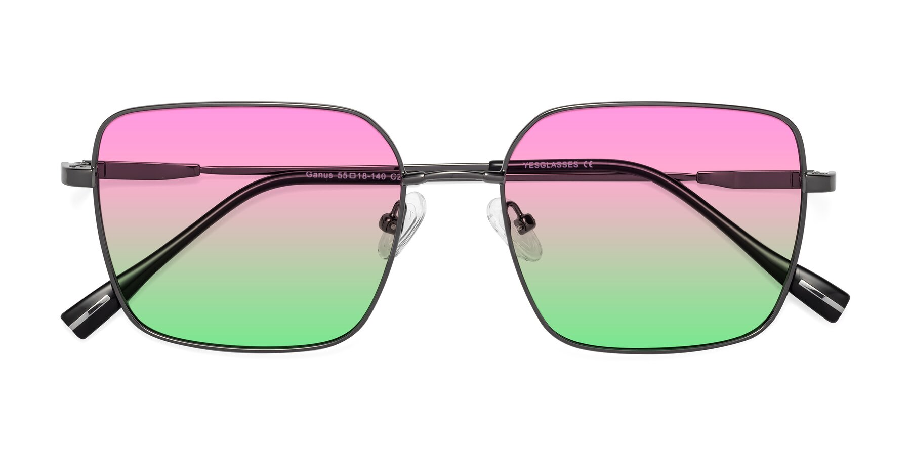 Folded Front of Ganus in Gunmetal with Pink / Green Gradient Lenses