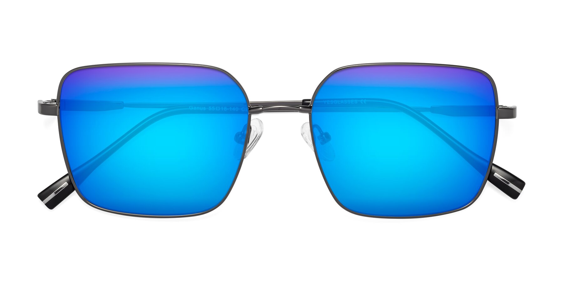 Folded Front of Ganus in Gunmetal with Blue Mirrored Lenses