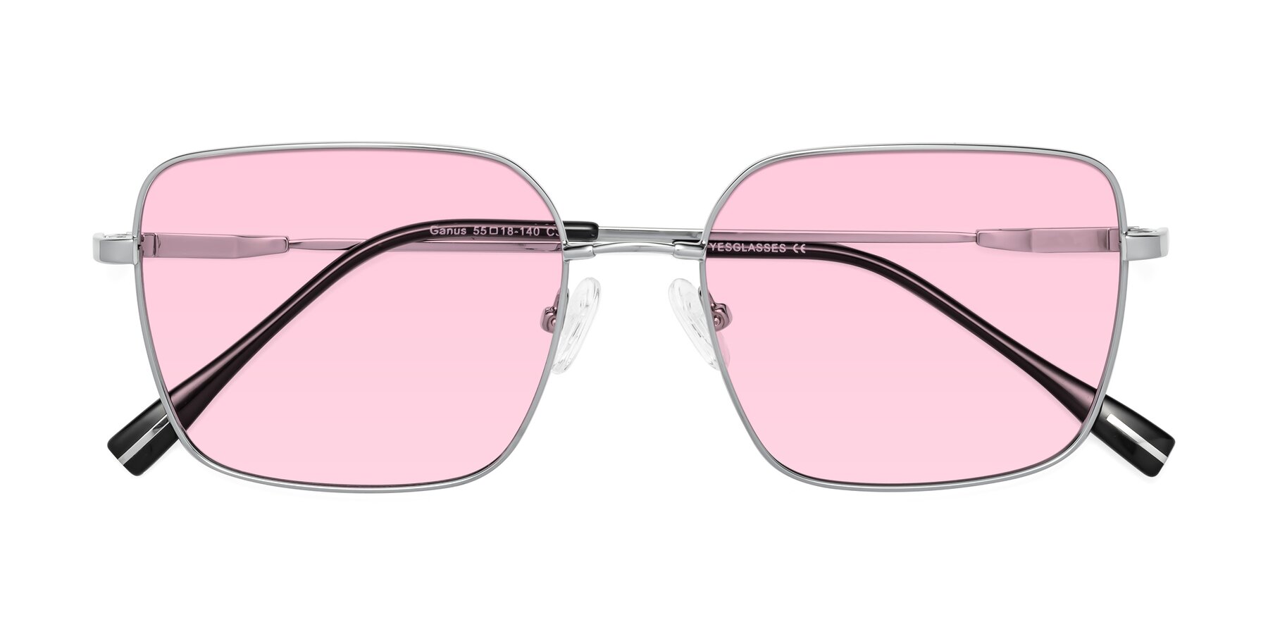 Folded Front of Ganus in Silver with Light Pink Tinted Lenses