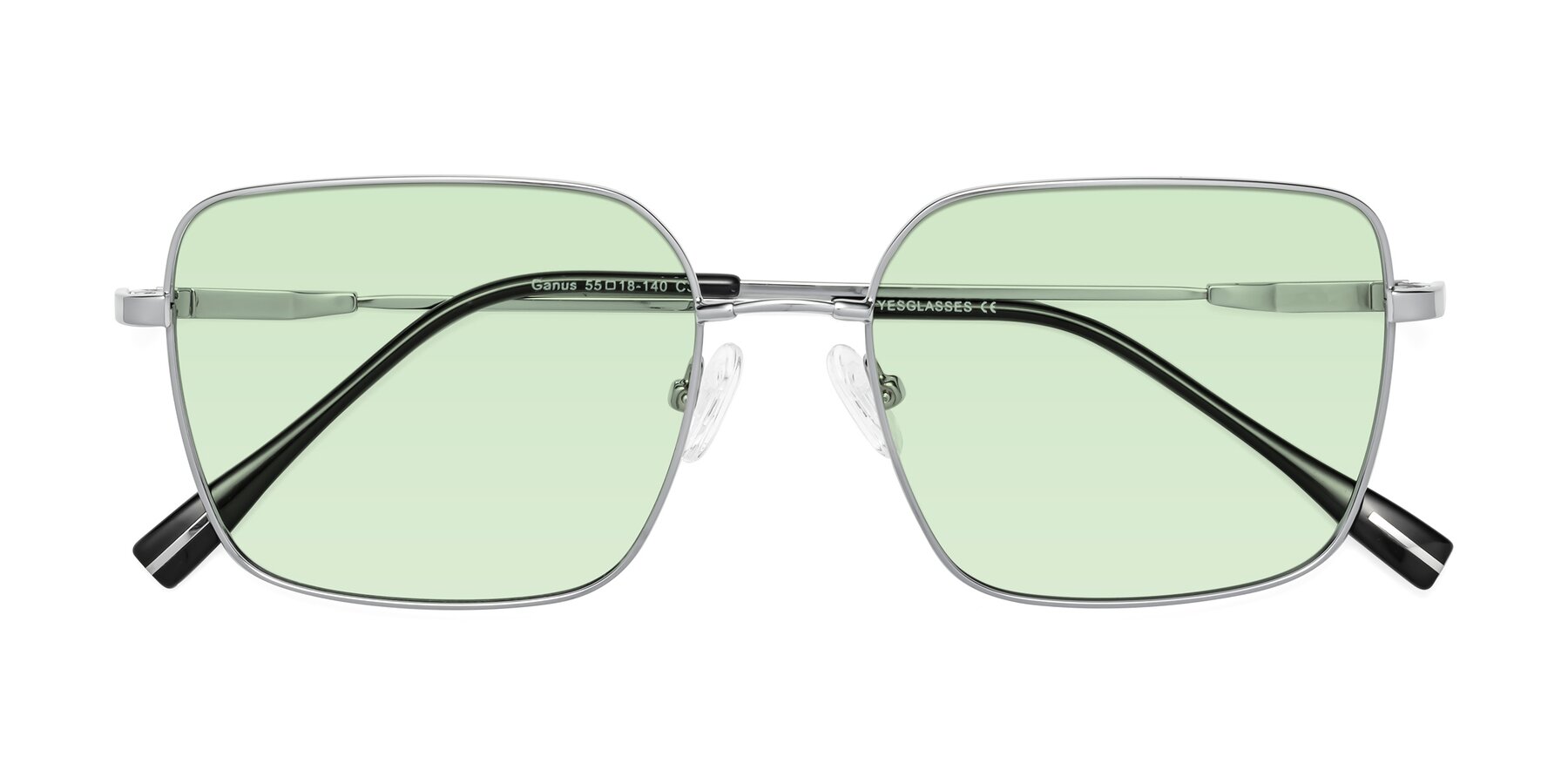 Folded Front of Ganus in Silver with Light Green Tinted Lenses