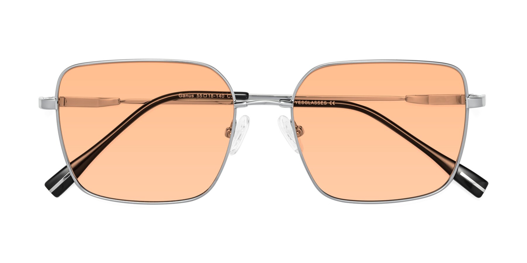 Folded Front of Ganus in Silver with Light Orange Tinted Lenses