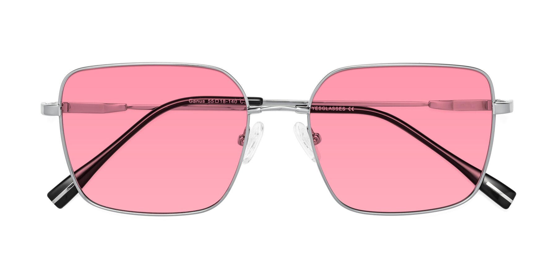 Folded Front of Ganus in Silver with Pink Tinted Lenses
