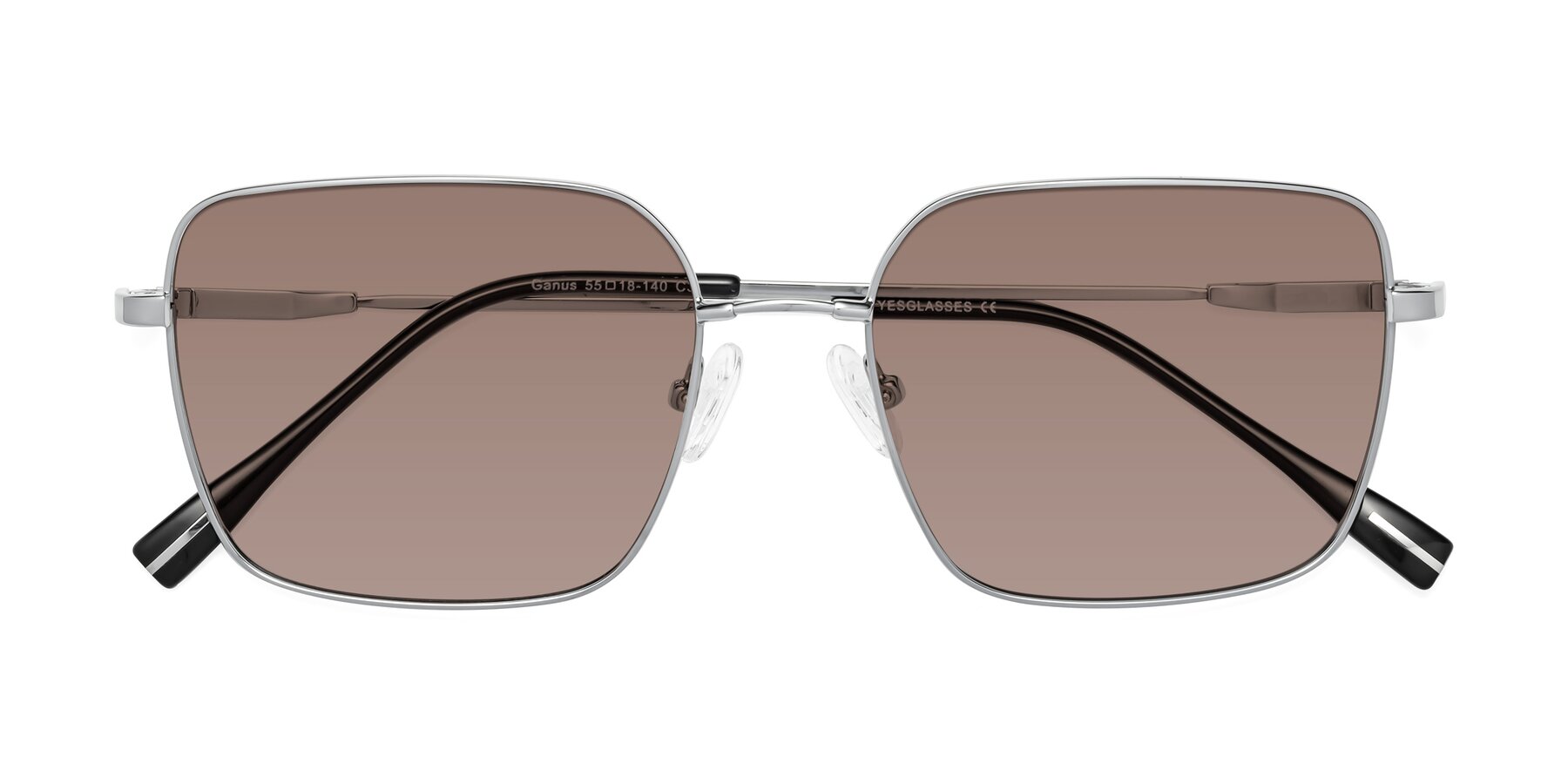 Folded Front of Ganus in Silver with Medium Brown Tinted Lenses