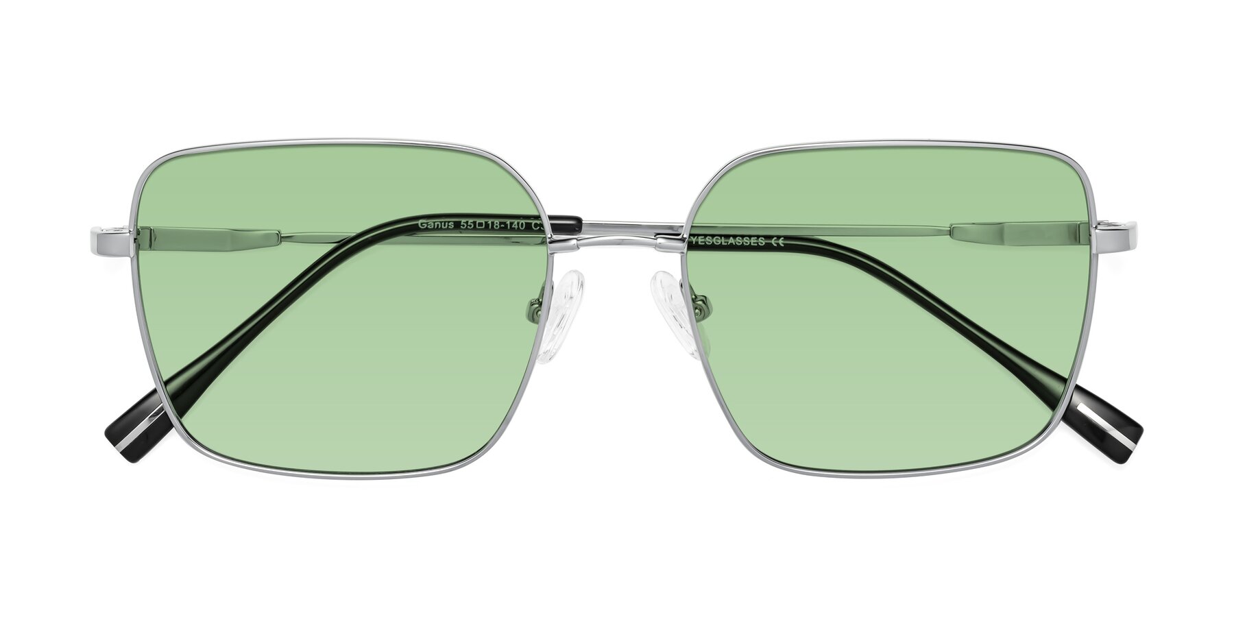 Folded Front of Ganus in Silver with Medium Green Tinted Lenses