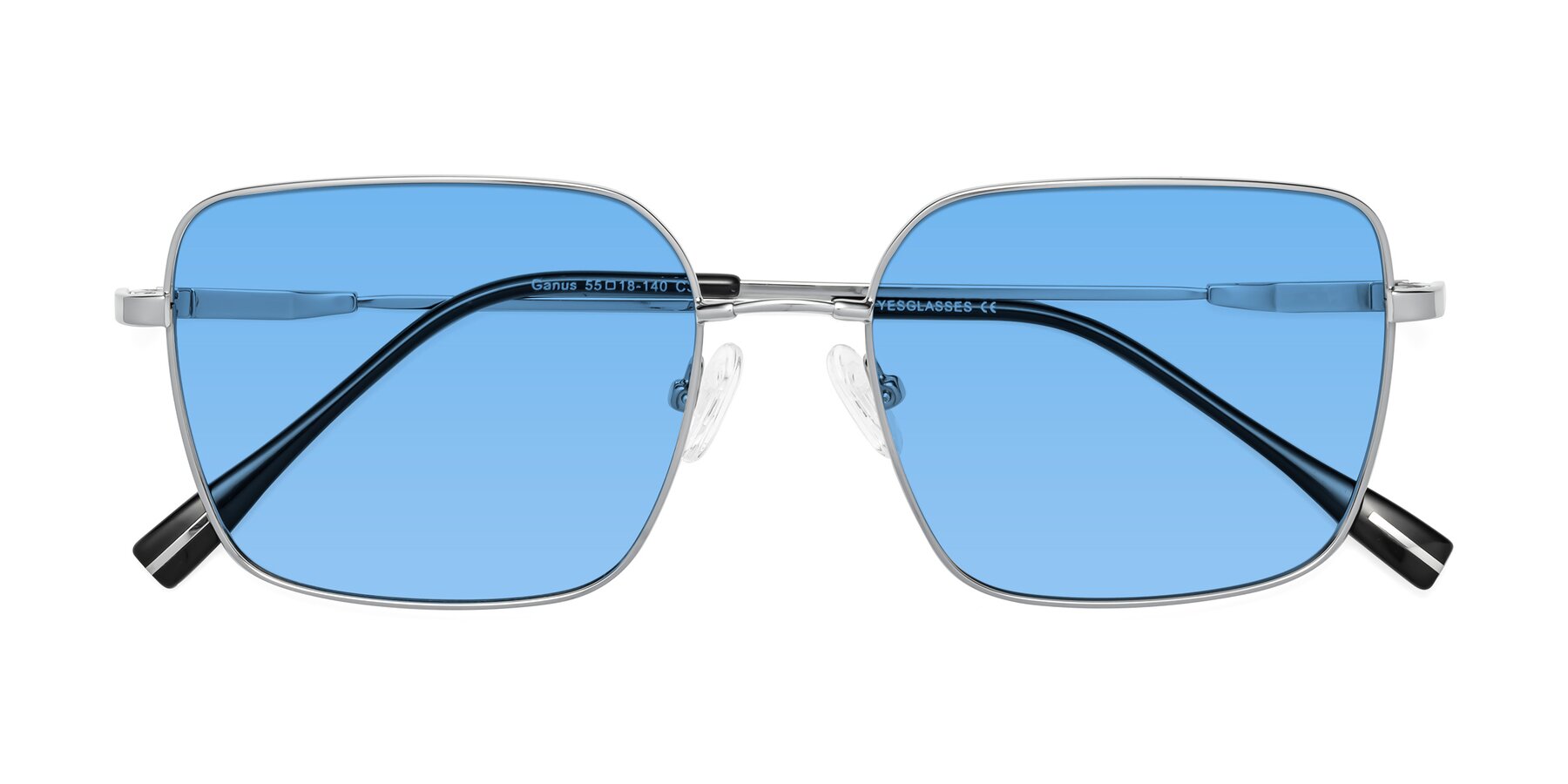 Folded Front of Ganus in Silver with Medium Blue Tinted Lenses