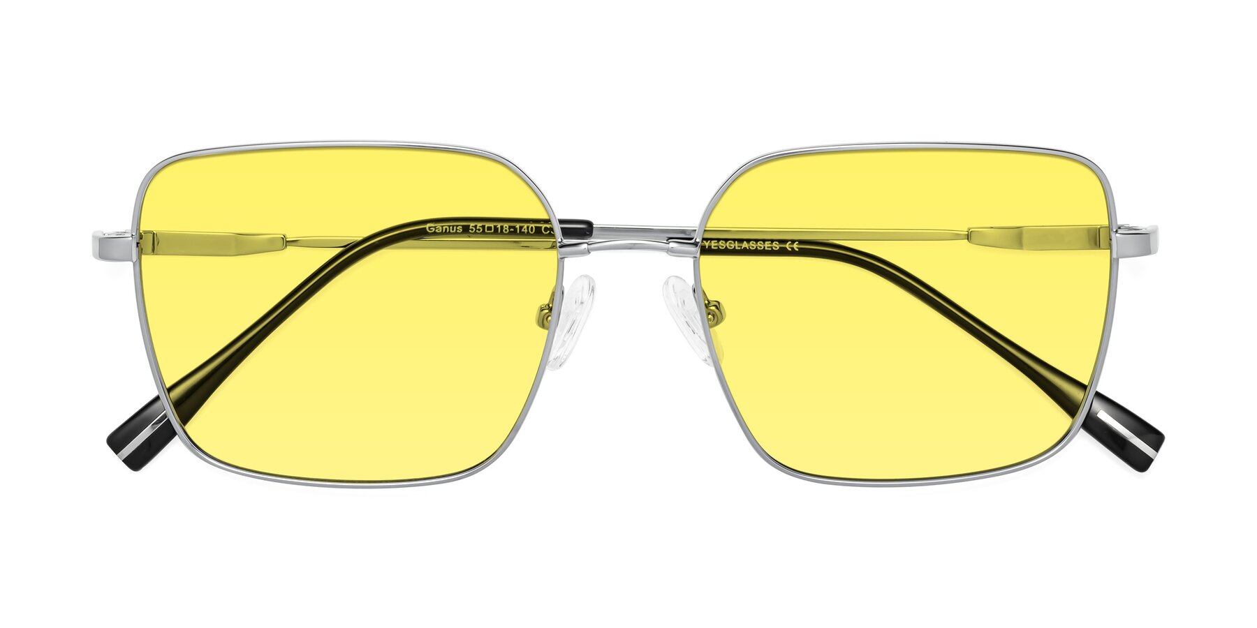 Folded Front of Ganus in Silver with Medium Yellow Tinted Lenses