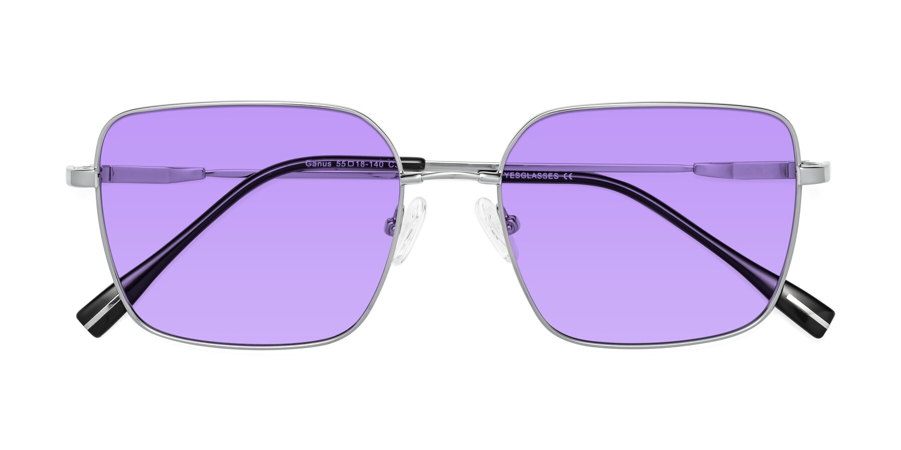 Folded Front of Ganus in Silver with Medium Purple Tinted Lenses