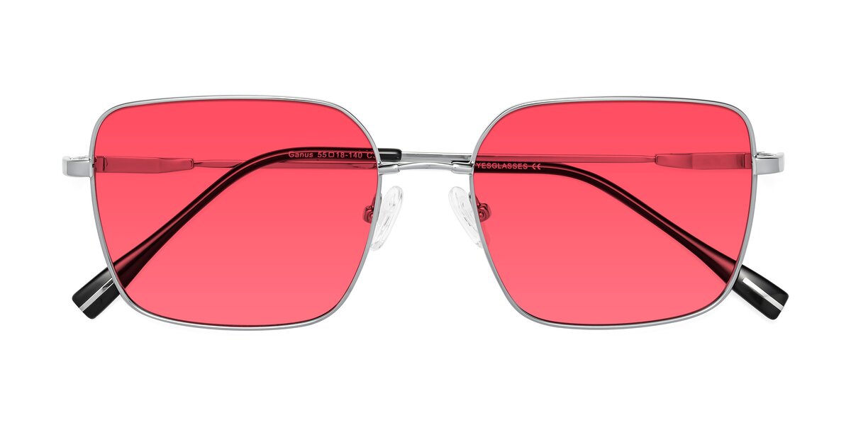 Silver Lightweight Flexible Square Tinted Sunglasses with Red Sunwear