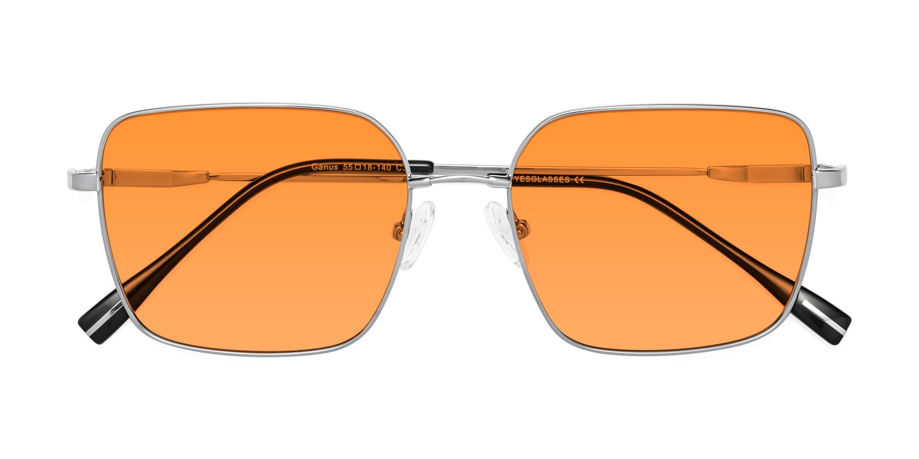 Folded Front of Ganus in Silver with Orange Tinted Lenses