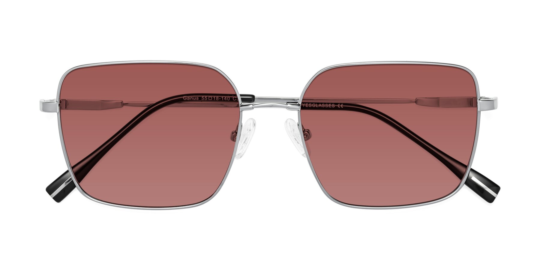 Folded Front of Ganus in Silver with Garnet Tinted Lenses