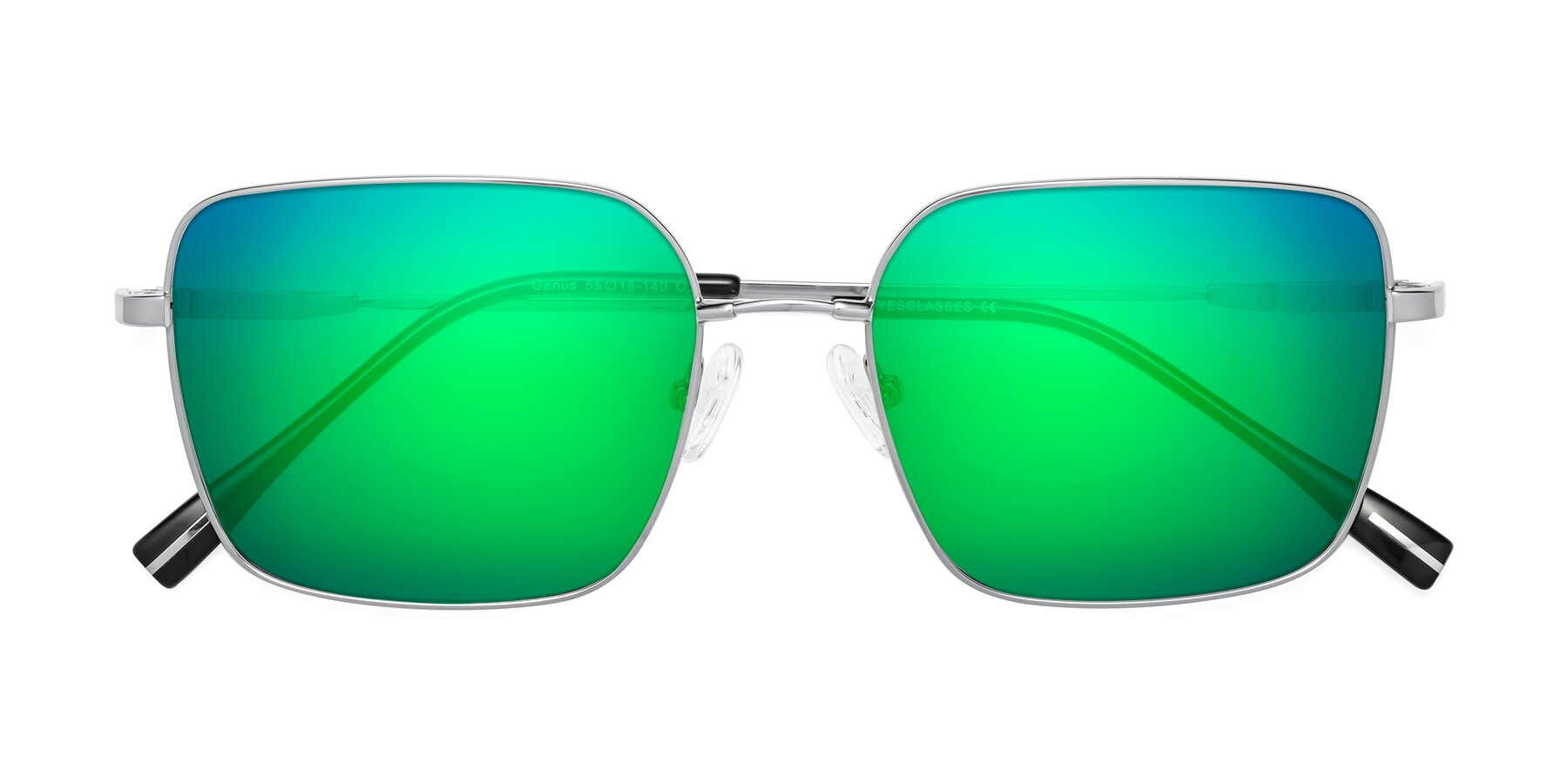 Folded Front of Ganus in Silver with Green Mirrored Lenses