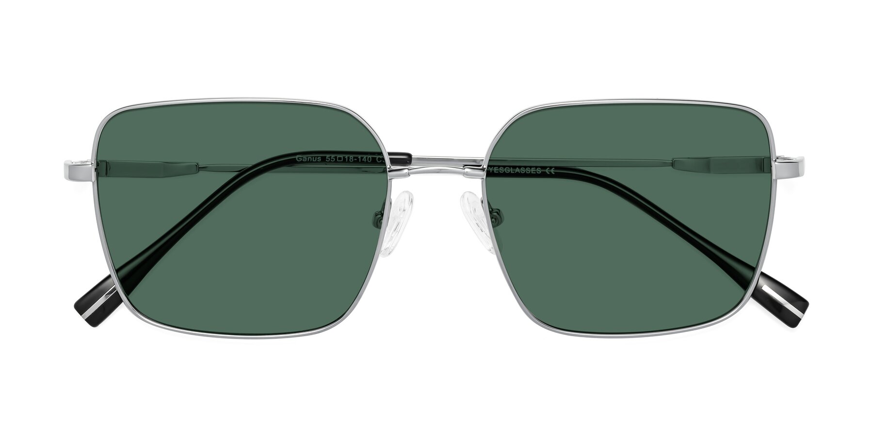 Folded Front of Ganus in Silver with Green Polarized Lenses