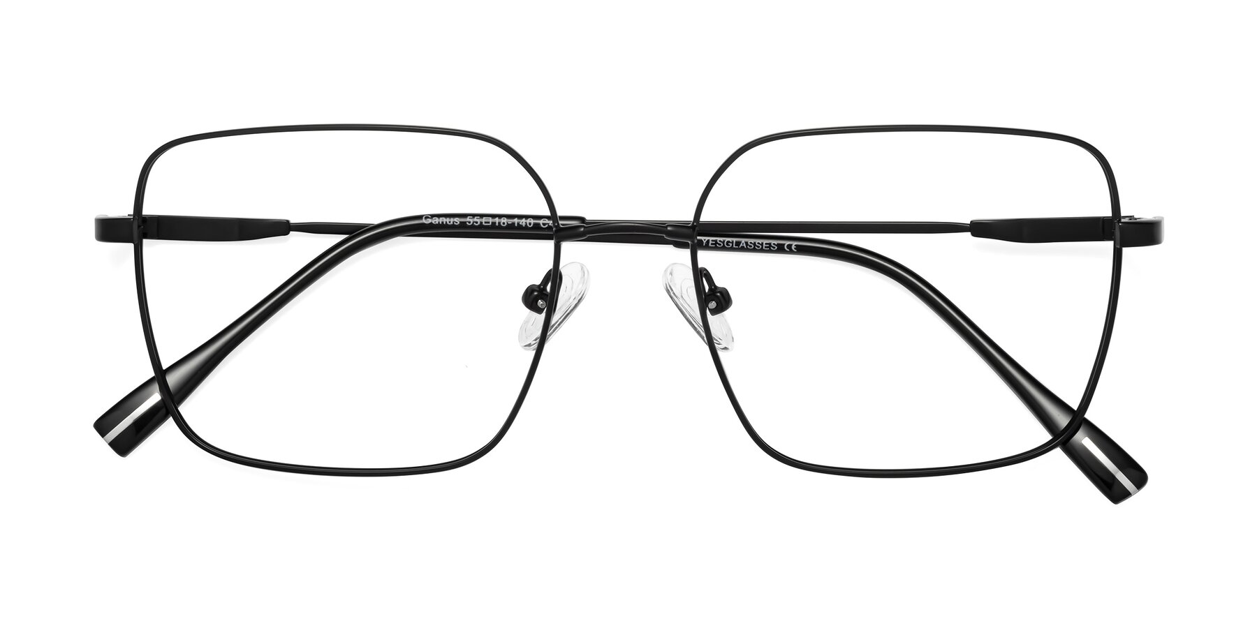 Folded Front of Ganus in Black with Clear Reading Eyeglass Lenses